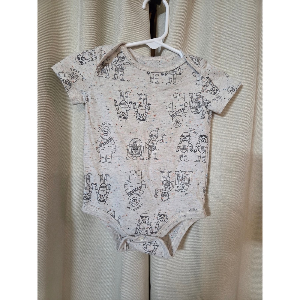 Star Wars Bentex Baby Bodysuit Gray Speckle Droid Sketch Print 6/9M